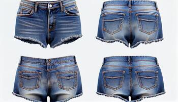 Denim Shorts 3d render, Front and back, copy space, photo