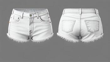 Denim Shorts 3d render, Front and back, copy space, photo