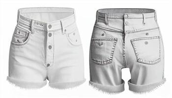 Denim Shorts 3d render, Front and back, copy space, photo