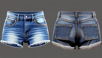 Denim Shorts 3d render, Front and back, copy space, photo