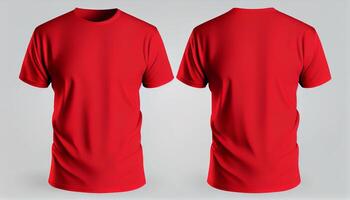 Crew Neck T-Shirt for mockup, 3d render, red color front and back, copy space, photo