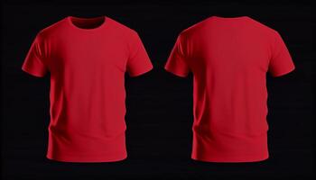 Crew Neck T-Shirt for mockup, 3d render, red color front and back, copy space, photo