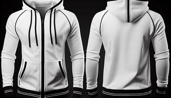 Hoodie raglan sleeve full zipper with pocket for mockup, 3d render, Front and back, copy space, photo