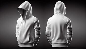 Hoodie raglan sleeve full zipper with pocket for mockup, 3d render, Front and back, copy space, Generative AI photo
