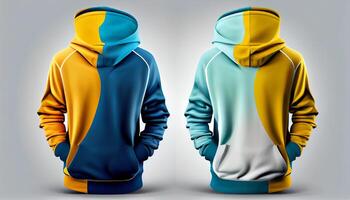 Hoodie raglan sleeve full zipper with pocket for mockup, 3d render, Front and back, copy space, photo