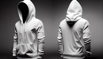 Hoodie raglan sleeve full zipper with pocket for mockup, 3d render, Front and back, copy space, photo