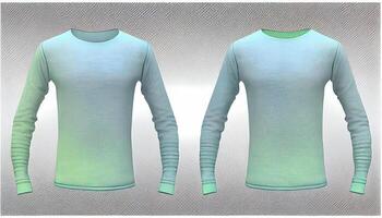 Long-sleeve Round neck Rib cuff and hem t-shirt, 3d render, Front and back, copy space, photo