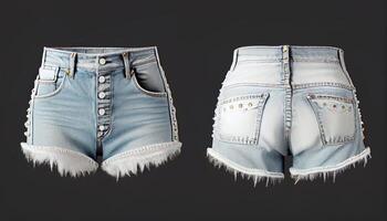 Denim Shorts 3d render, Front and back, copy space, photo