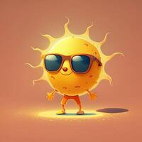 collection of happy, smiling, joyful cartoon style sun characters for summer, vacation design. Cartoon sun character wearing sunglasses. photo