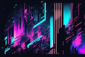 Abstract background with interlaced digital glitch and distortion effect. Futuristic cyberpunk design. Retro futurism, web punk, rave 80s 90s cyberpunk aesthetic techno neon colors. photo