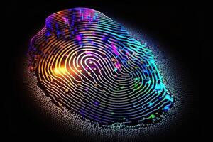 Photo of Holographic Fingerprint Security in the Digital Age, Protecting Big Data with AI Technology . Fingerprint integrated in a printed circuit, releasing binary codes.