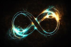 glowing neon infinity symbol in the night. . Infinity, eternity, infinite, endless, loop symbols. photo