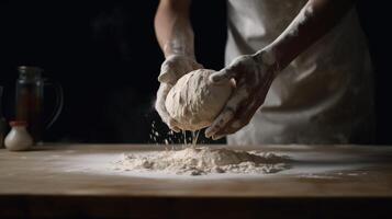 , Hands of baker in restaurant or home kitchen, prepares ecologically natural pastries photo