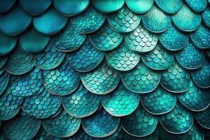 Dragon scales background - turquoise shining shells . Simple background made of dragon scale armor illustration . photo