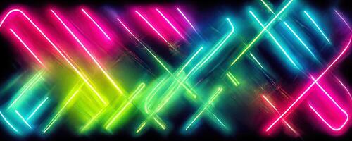 illustration of gaming background abstract, cyberpunk style of gamer wallpaper, neon glow light of sci-fi. Glowing iridescent neon lights for both light and dark backgrounds. photo