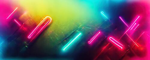 illustration of gaming background abstract, cyberpunk style of gamer wallpaper, neon glow light of sci-fi. Glowing iridescent neon lights for both light and dark backgrounds. photo