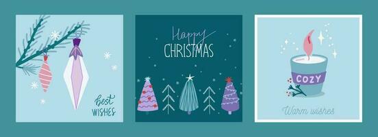 Trendy set of christmas and new year cards with hand drawn illustrations of christmas symbols vector