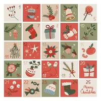 Retro Christmas advent calendar with numbers. Vector design in vintage style