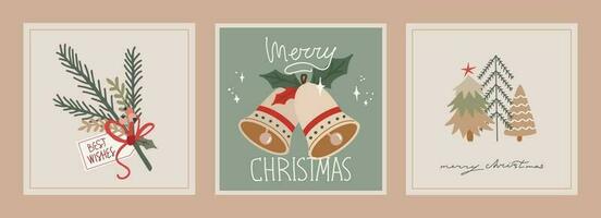 Set of christmas and new year cards with hand drawn illustrations of christmas symbols in retro style vector