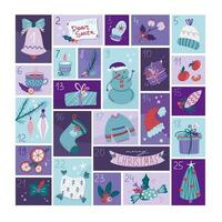 Christmas advent calendar with numbers. Cute vector design.