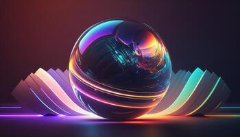 Holographic neon glass 3d sphere abstract background. photo