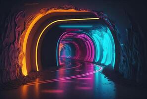 túnel con neón Encendiendo. generativo ai foto