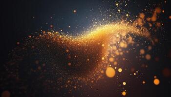 Golden glitter particles and dots abstract background. photo