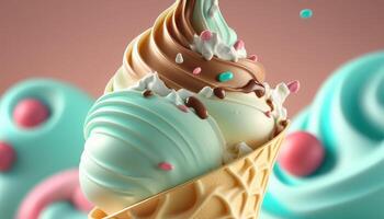 Colorful smooth soft ice cream close up. photo