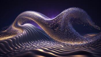 Violet smooth liquid waves and shiny particles abstract background. photo