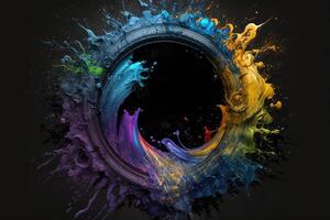 Circle with colorful liquid paints. photo