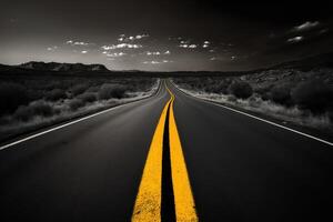 Asphalt empty high way and grey rural landscape. photo