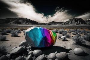 Holographic colorful stone and monochrome landscape. photo