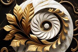 Abstract art deco marble gold floral background. photo