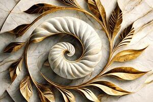 Abstract art deco marble gold floral background. photo