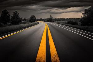 Asphalt empty high way and grey rural landscape. photo