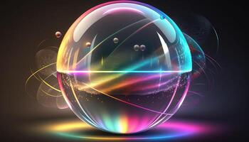 Holographic neon glass 3d sphere abstract background. photo
