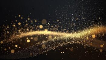 Golden glitter particles and dots abstract background. photo
