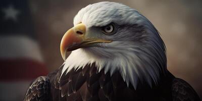 Bald Eagle with USA Flag in the background. photo