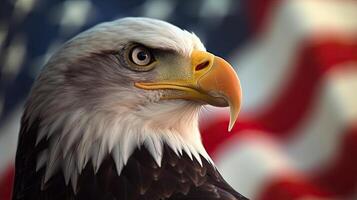 Bald Eagle with USA Flag in the background. photo