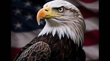 Bald Eagle with USA Flag in the background. photo