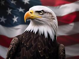 Bald Eagle with USA Flag in the background. photo