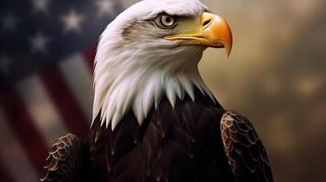 Bald Eagle with USA Flag in the background. photo