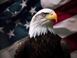 Bald Eagle with USA Flag in the background. photo