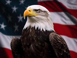 calvo águila con Estados Unidos bandera en el antecedentes. ai generativo foto