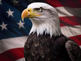 Bald Eagle with USA Flag in the background. photo