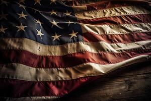 Closeup of grunge United States of American flag background. photo