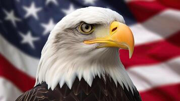 Bald Eagle with USA Flag in the background. photo