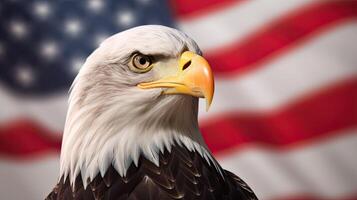 Bald Eagle with USA Flag in the background. photo