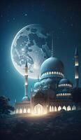 islamic nuances background with mosque and moon. photo