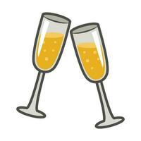 Tossing White Wine Glasses. New Year Icon Vector Illustration